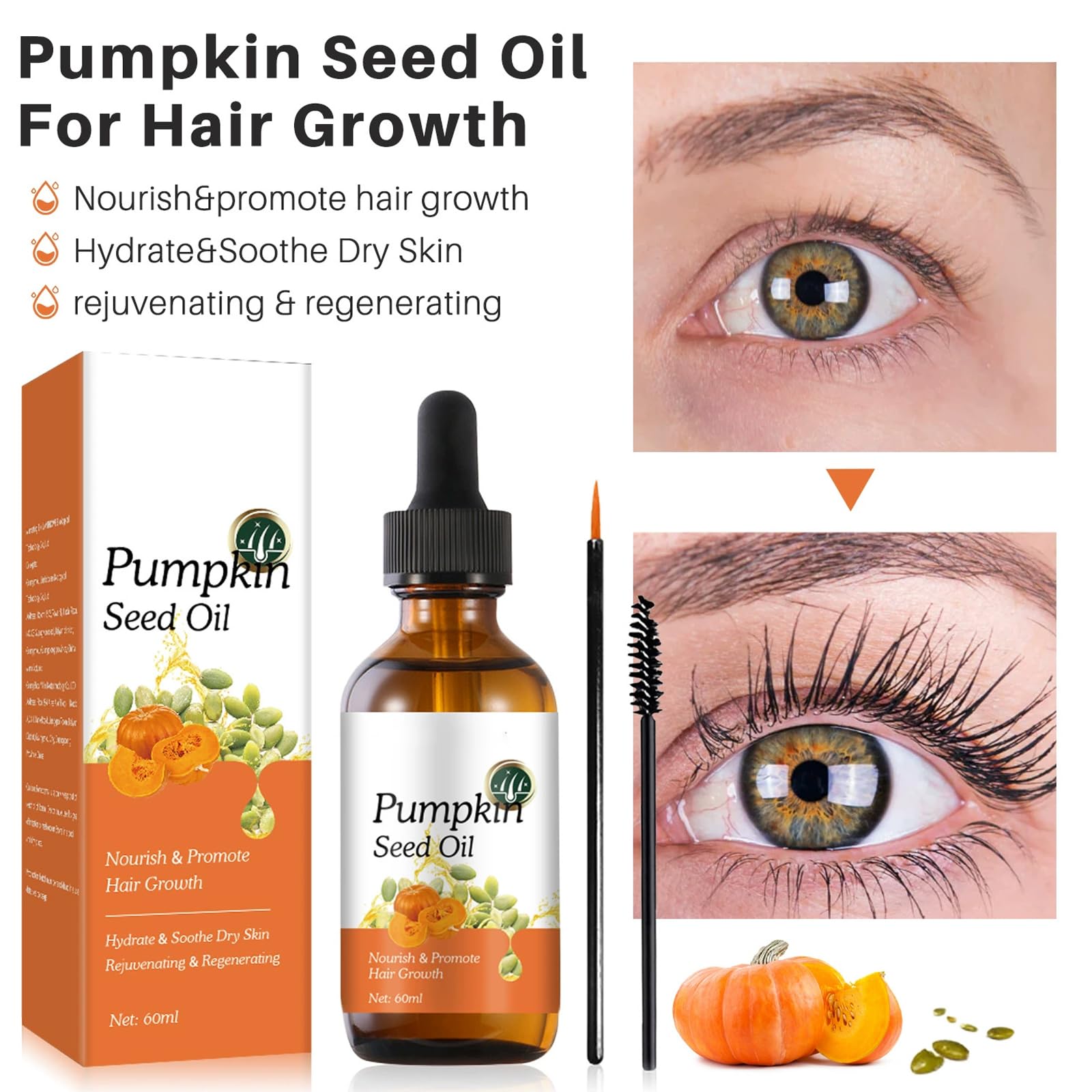 Pumpkin Seed Oil for Hair:Pure Cold-Pressed Treatment for Eyelashes Eyebrows, Dry Hair & Scalp Care, 1, 60 ml (Pack of 1) - Image 3