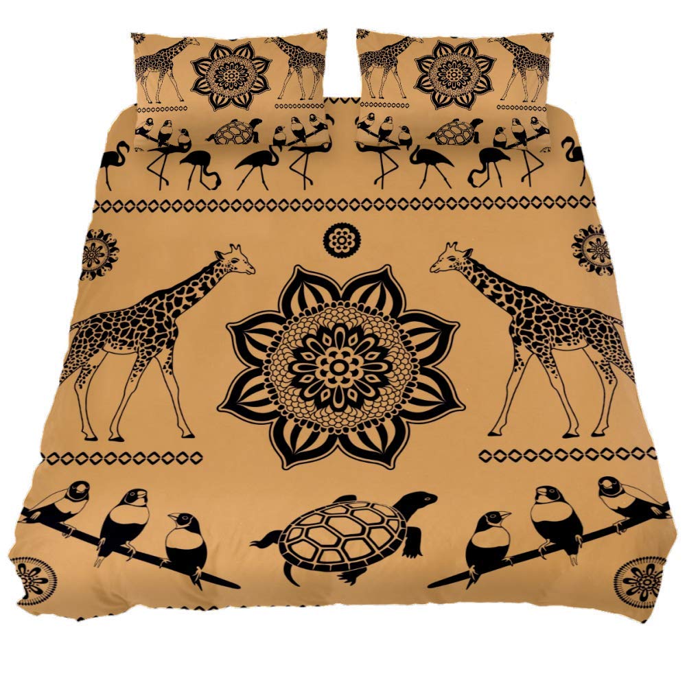 Eslifey Giraffes And Flamingos Duvet Cover 3 Pieces King Size Comforter 102 by 90 inches Bed Set with Two Pillowcases