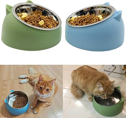 Miniatura 5 de PINVNBY 2 cuencos elevados para gatos inclinados en 15, comedero elevado para bulldog sin derrames, plato de comida para perros y gatitos,