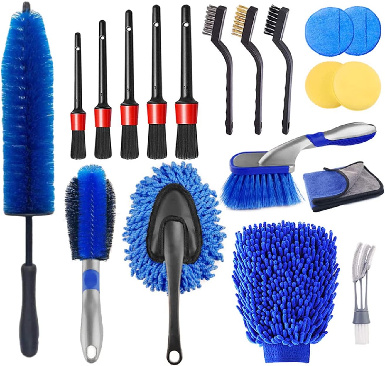 Fuvtory 19Pcs Car Detailing Brush Set, Car Wheel Hub Tire Brush Sleeve, Car Detail Cleaning Kit, Tire Brush, Car Cleaning Kit for Cleaning Wheels, Interior, Exterior, Dashboard, Leather, Vent, Gap