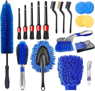 Fuvtory 19Pcs Car Detailing Brush Set, Car Wheel Hub Tire Brush Sleeve, Car Detail Cleaning Kit, Tire Brush, Car Cleaning Kit for Cleaning Wheels, Interior, Exterior, Dashboard, Leather, Vent, Gap