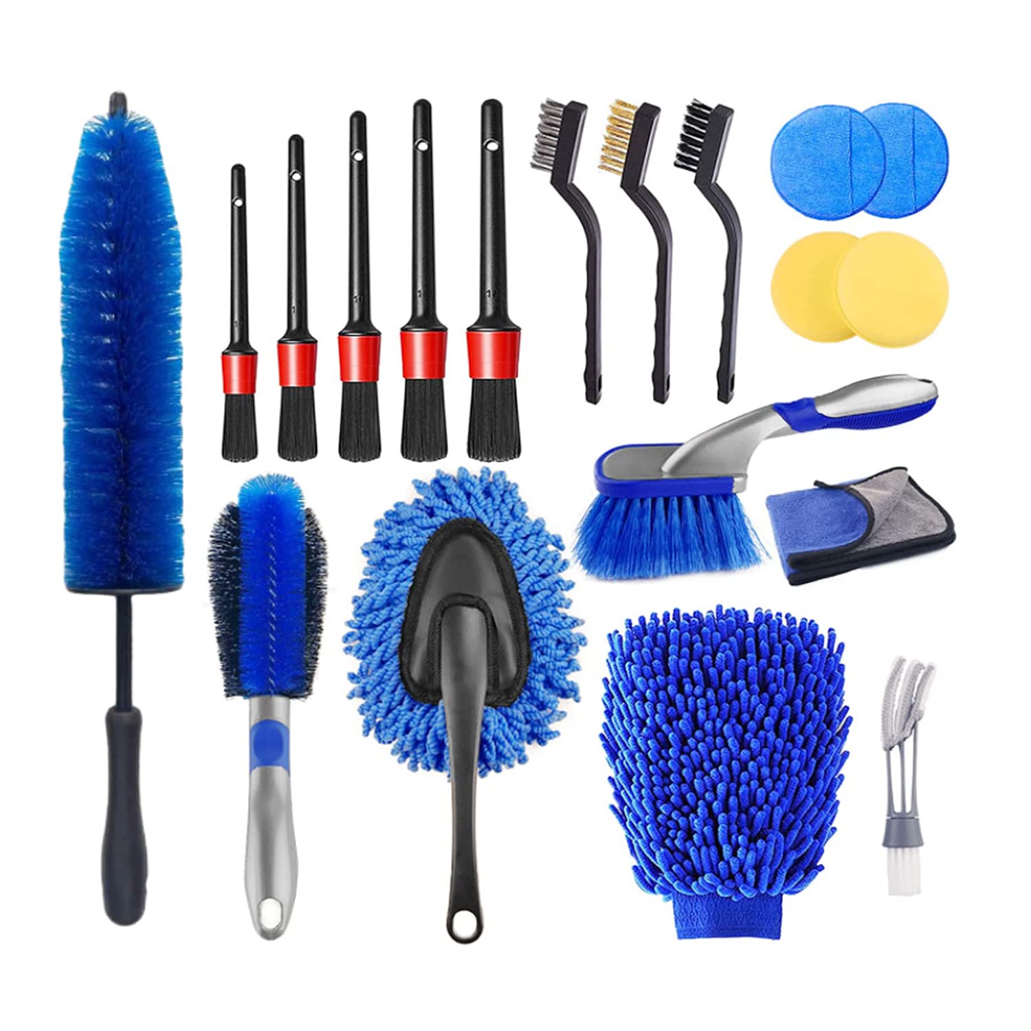 Fuvtory 19Pcs Car Detailing Brush Set, Car Wheel Hub Tire Brush Sleeve, Car Detail Cleaning Kit, Tire Brush, Car Cleaning Kit for Cleaning Wheels, Interior, Exterior, Dashboard, Leather, Vent, Gap