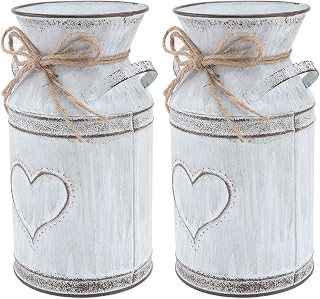 Happyyami 2pcs Flower Bucket Pails with Handles Rustic Farmhouse Galvanized Plan - Compare price