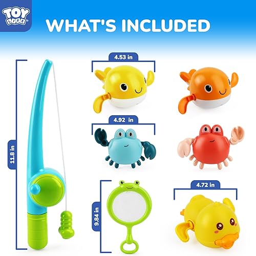 Miniatura 3 de TOY Life Juego de pesca magnético, juguetes de baño para niños de 4 a 8 años, juego de pesca para niños pequeños con ballenas y peces que nadan,