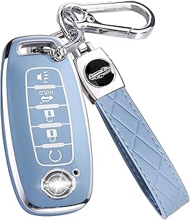 Key Fob Cover for Nissan with Keychain Accessories, Premium Soft TPU Full Protection Key Case for 2023 2024 Rogue Pathfinder Versa 2025 Sentra Patrol Armada Smart Key Shells (5 Buttons,Blue)