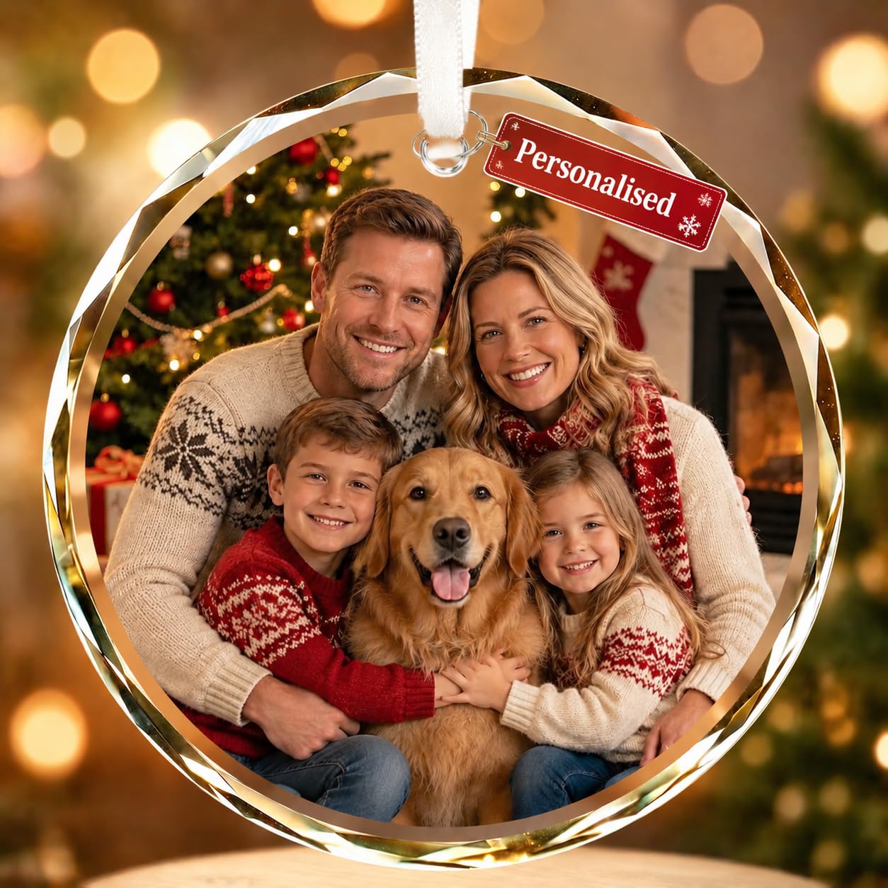 Bemaystar Personalised Family Christmas Bauble, Custom Photo Crystal Ornament with Name & Year, Meaningful Christmas Tree Decoration Keepsake Gift for Families
