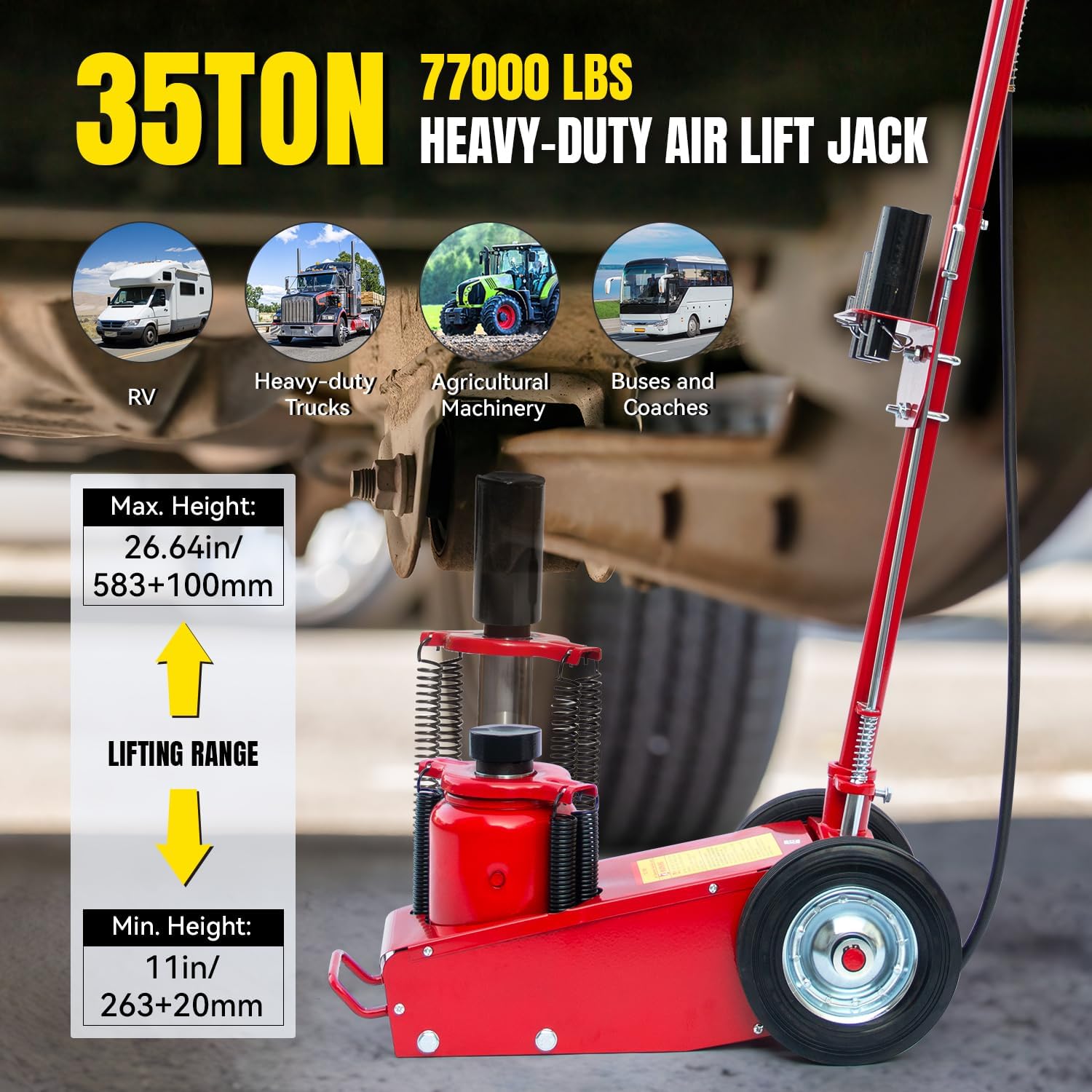 35 Ton Air Hydraulic Floor Jack Quick Lift Air-Operated Axle Bottle Jack Heavy Duty Steel Service Repair Lifting Tool for Garage Repair Shop