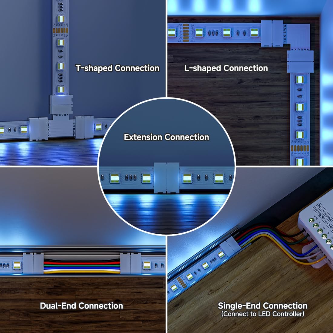 BTF-LIGHTING 6Pin 12mm SMD LED Connector Kit 6 Pin L Splitter Right Angle Corner,T Shape,Solderless Gapless Connector, Strip to Strip Jumper Wires for PWM SMD RGBCCT Strip Lights - Image 7