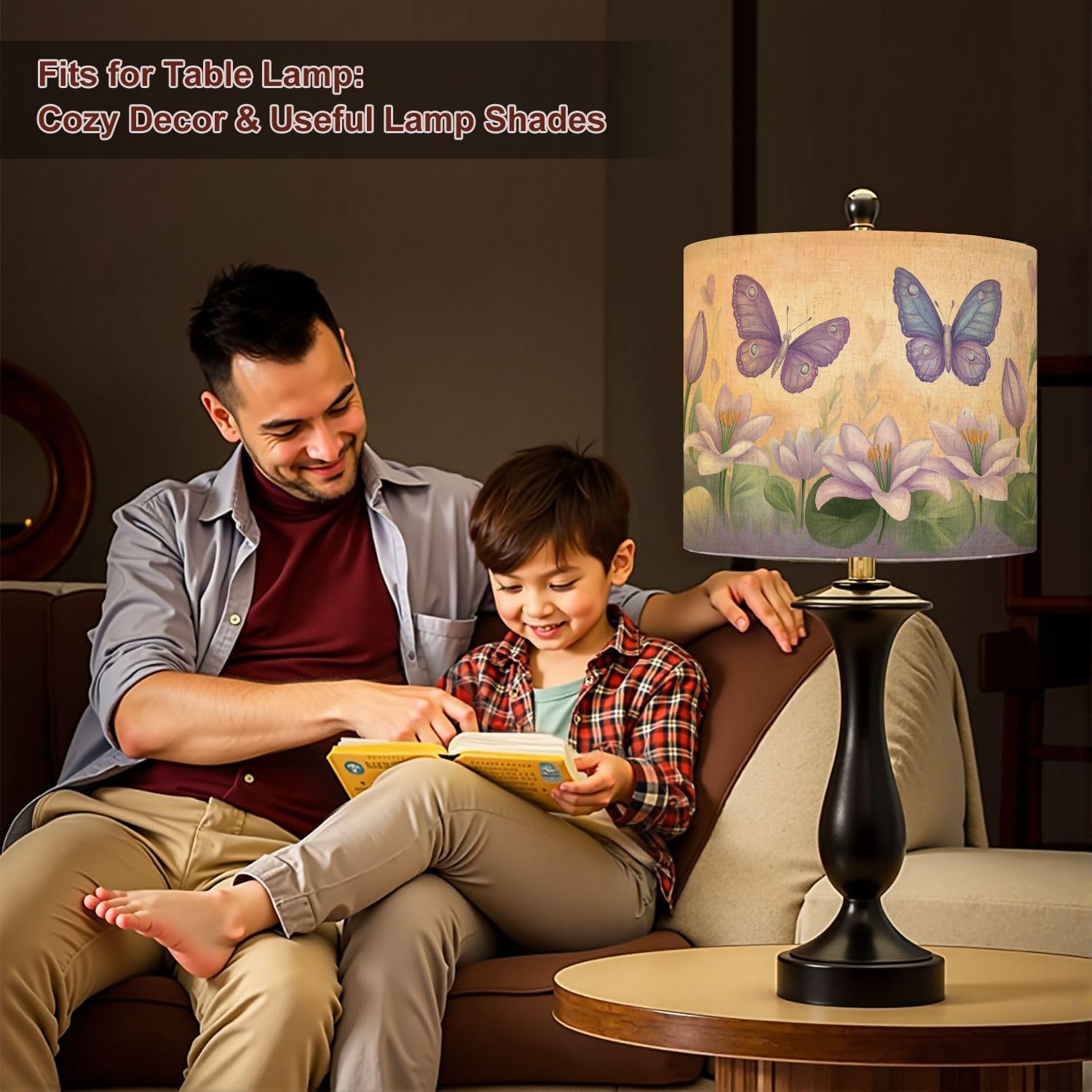 Purple Lampshades Floral Lamp Shades set of 2 Watercolor Butterflies Lilies Wall Art Pastel Garden Scene Light Shade for Table Lamps Floor Lamps Drum Lamp Shades Lampshade Replacement