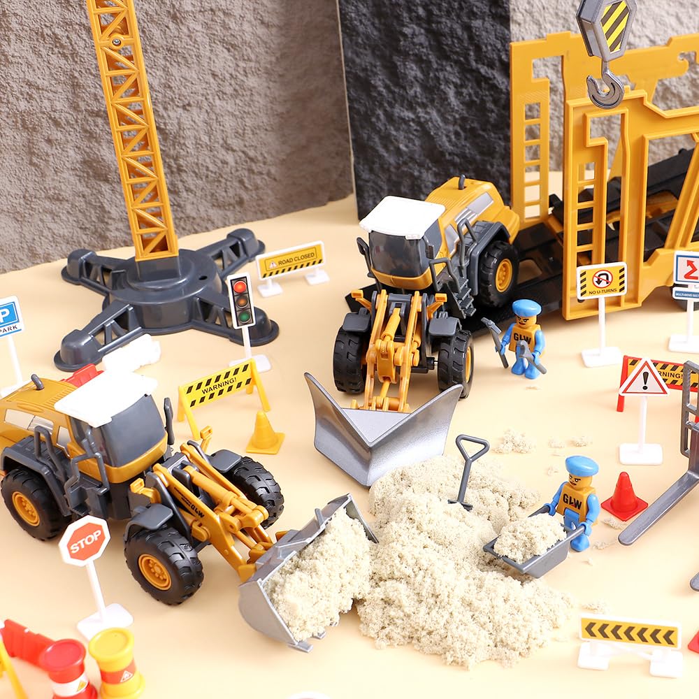 Vehiculos Construccion grandes - Camión Grúa, Excavadora Aplanadora, Máquina elevadora, Juguete de Regalo para Niños 3 4 5 6 7 años