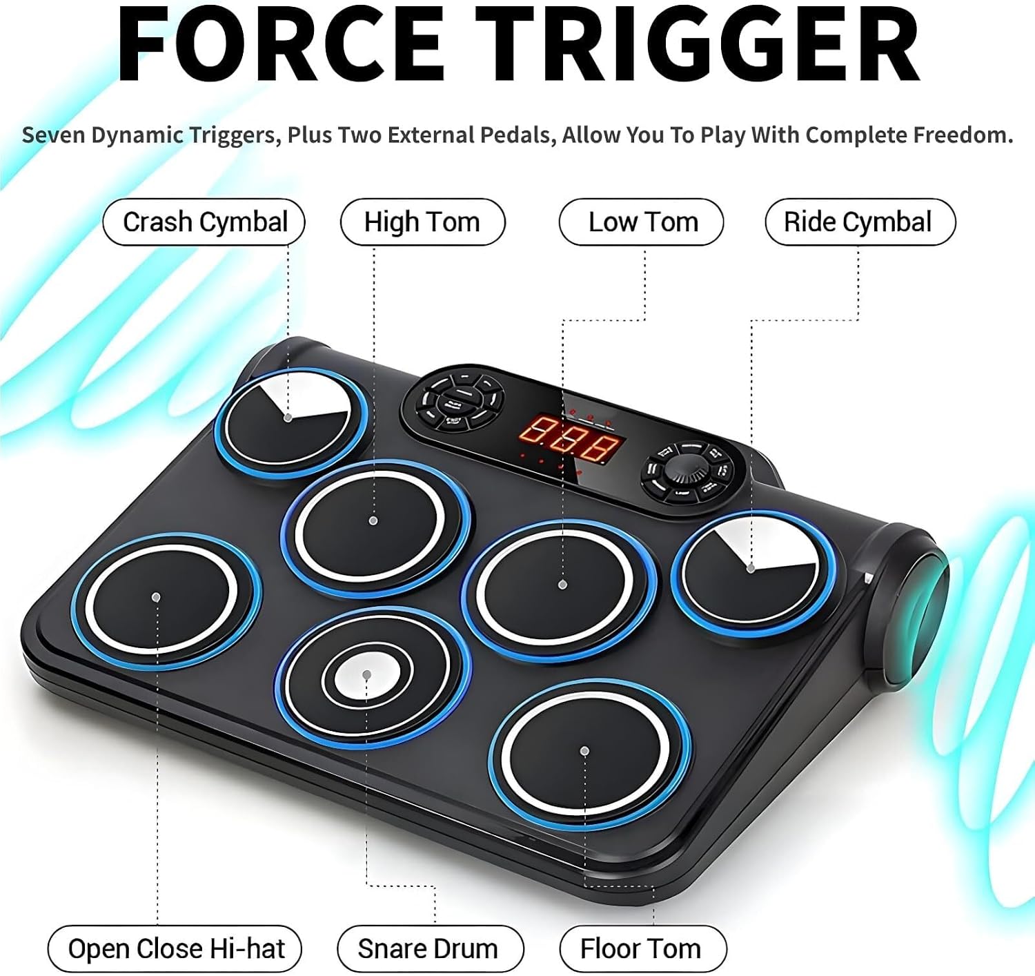 Electric Drum Set With 7 Colorful Led Light Patterns,Enhanced Rebound Feel Electronic Kit Featuring Pads,Bluetooth Midi,And Dual Speakers,For Adult Beginners