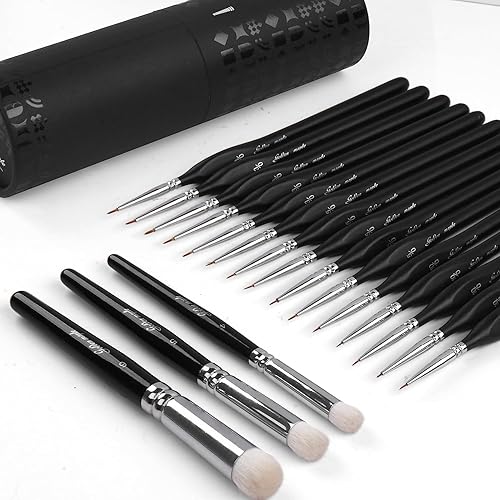 Detail Paint Brushes Dry Brushes for 18PC Model Drybrush Set with 15 Mini Liner 3/0 5/0 10/0 for Effortless Miniature Painting Model - 18 pc - Black