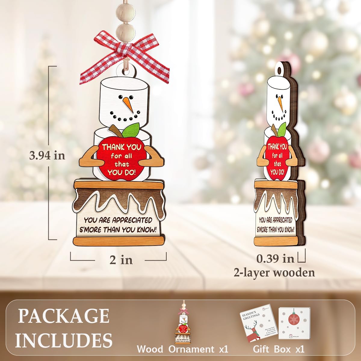 Teachers Appreciation Gifts 2025, Teacher Retirement Gifts for Women, Unique Wood Thank You Ornament, Gift for Teachers Preschool Daycare Kindergarten, Cute Teacher Ornament - Image 3