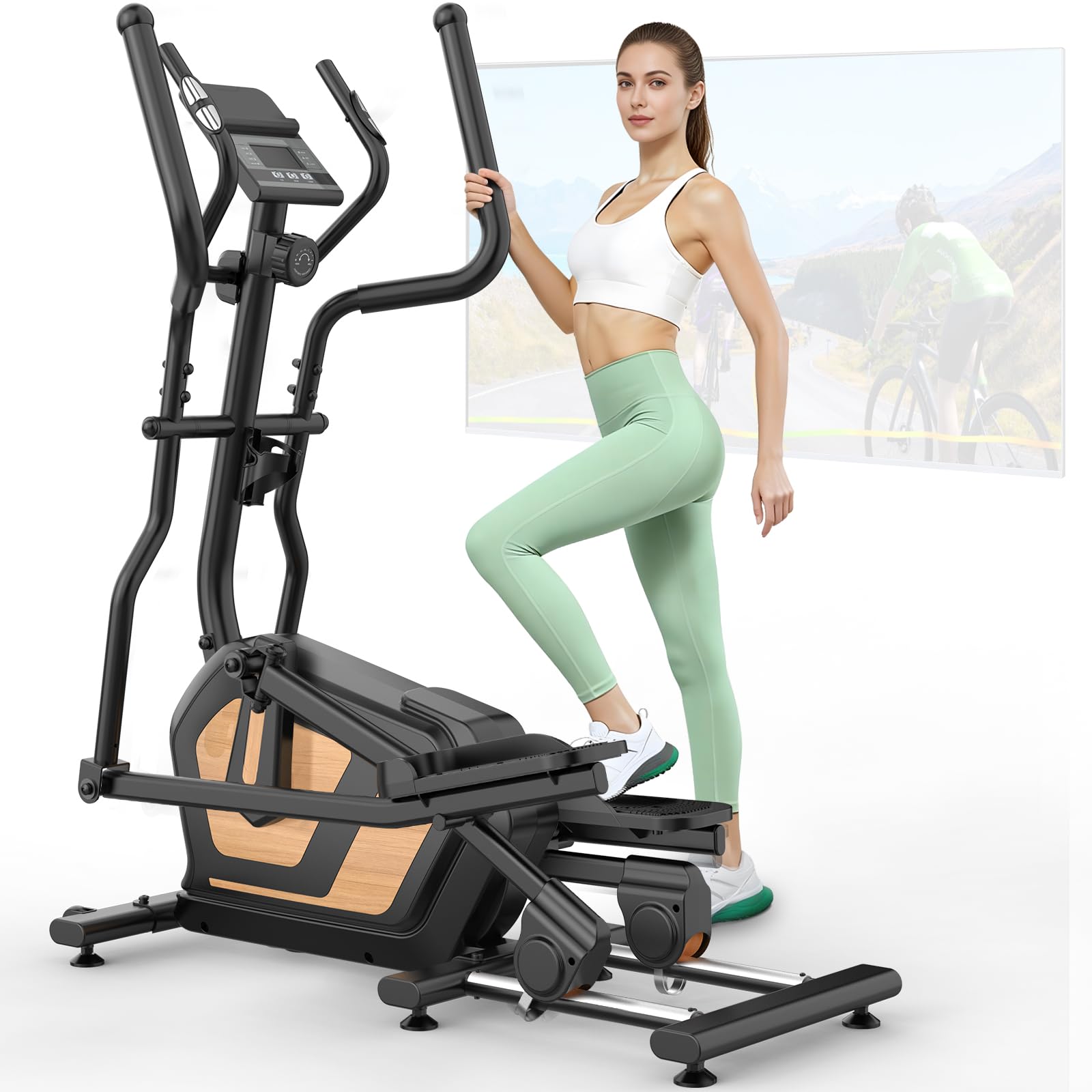 Ellittica da Casa, Ellittiche Ultra Silenzioso Resistenza Magnetica 16 Livelli, Macchina Ellittica con Volano 10kg, Passo di 45cm, App Proprietaria Monitor LCD, Capacità di Carico 150kg