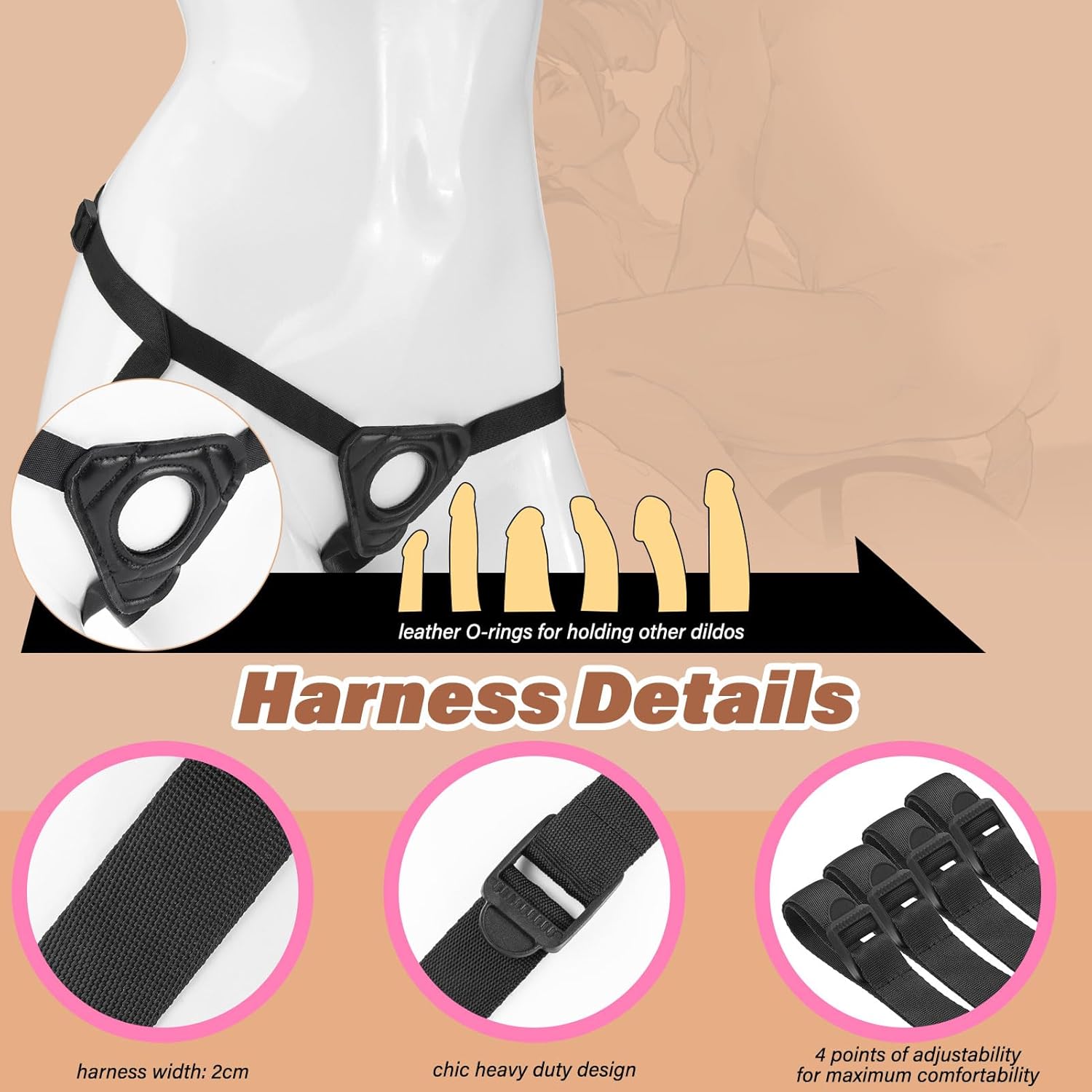 Mtsige Strap On Dildo Harness Set, Replaceable 7 Inch Realistic Silicone Suction Cup Dildos, Plus Size Adjustable Harness, G spot Anal Peneration Pegging Lesbian Sex Toys, Sex Things for Couples Kinky