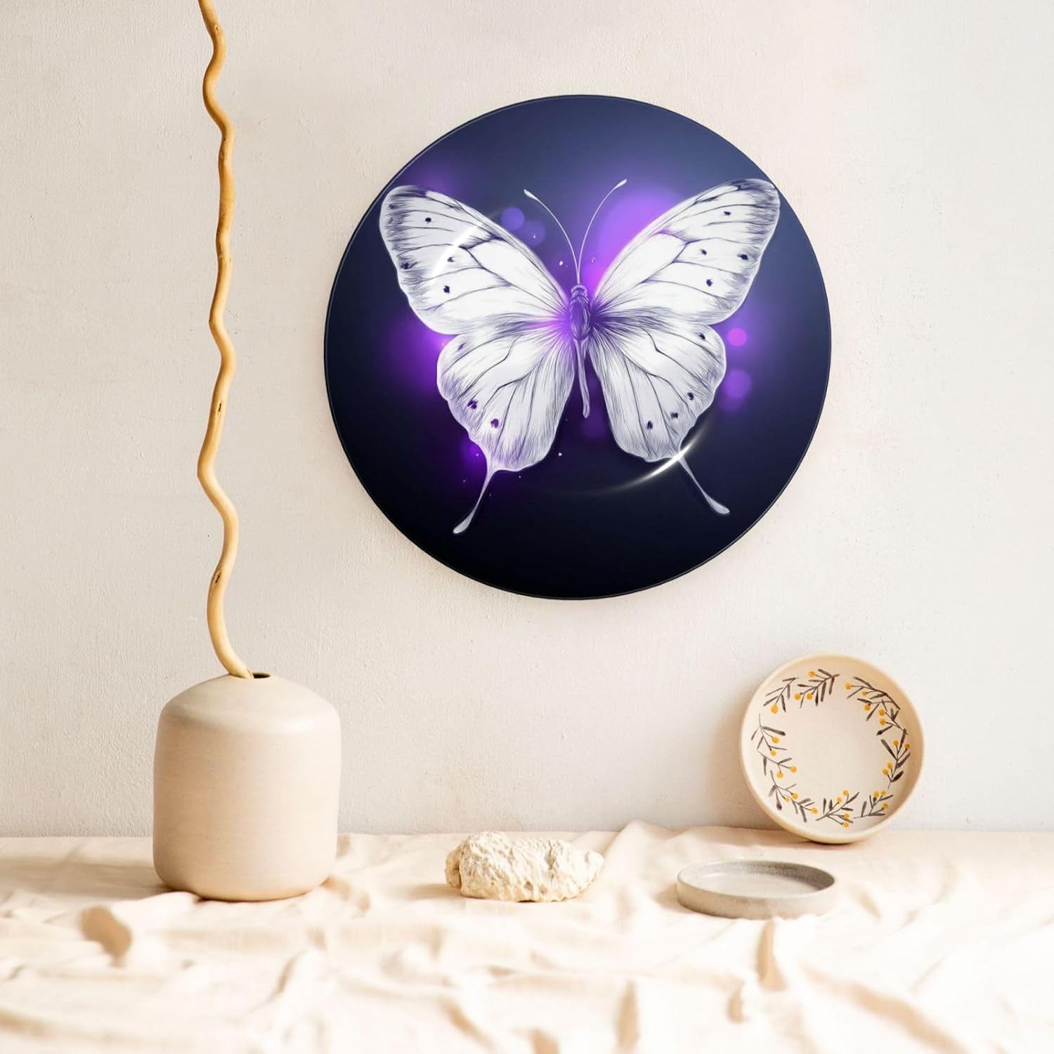 Decorative Plate 10in Bone China Dessert Plates with Display Stand Ceramic Ornament Ceramic White Butterfly Decorative Plates Art Crafts Porcelain Plate for Home Club Living Room