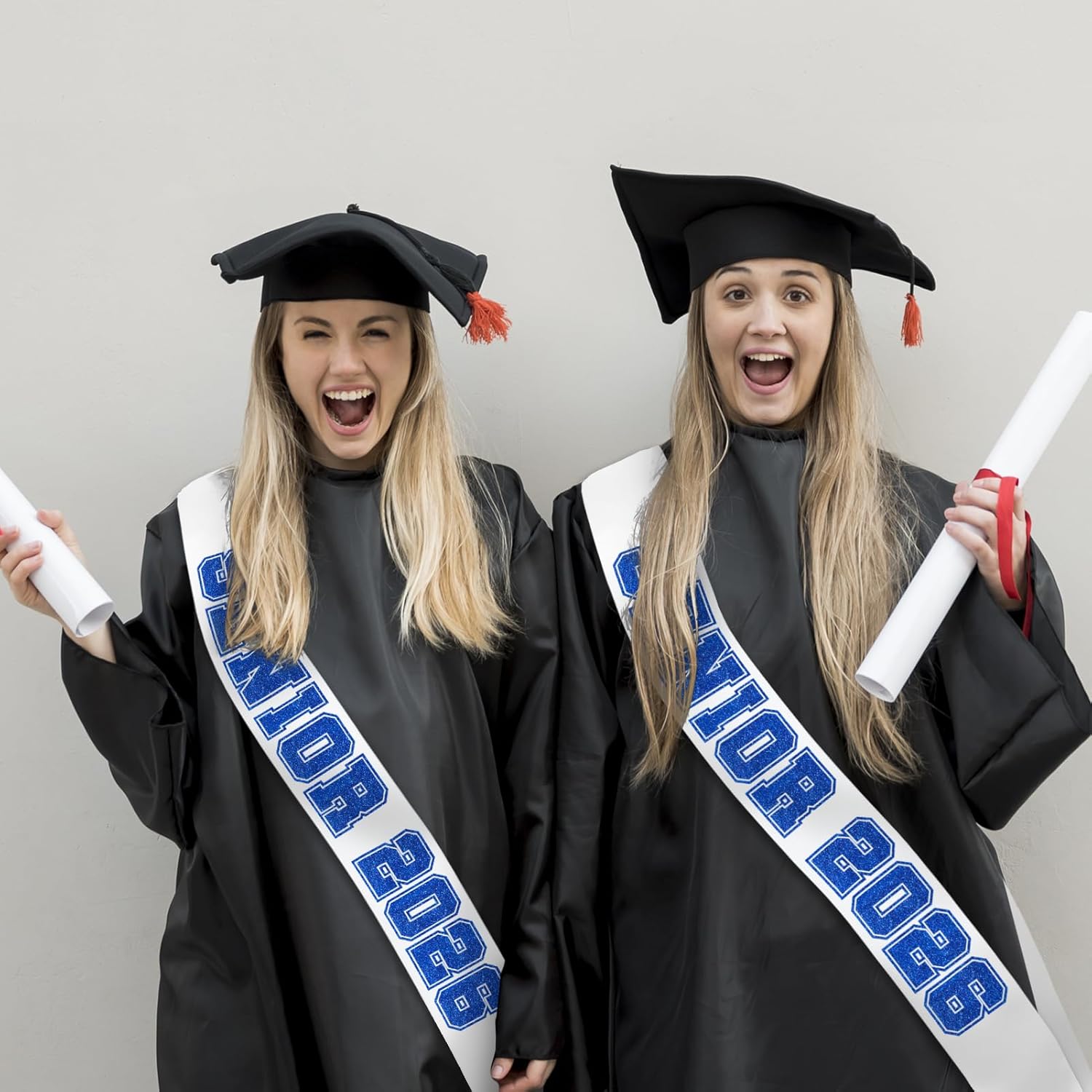 2026年シニアサッシュ ホワイトサテン ブルーグリッター文字サッシュ10個 卒業パーティー、シニアチアサッシュ、チアリーダーサッシ