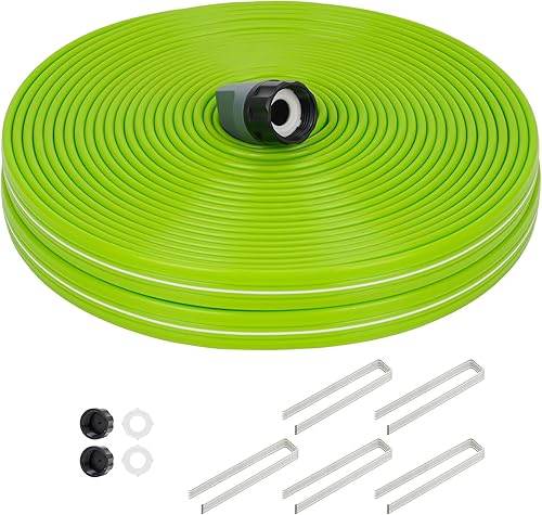 Miniatura 8 de Paquete de 2 mangueras de riego de 50 pies, manguera de riego con agujeros, sistema de rociadores de alta eficiencia para jardín y césped con grapas