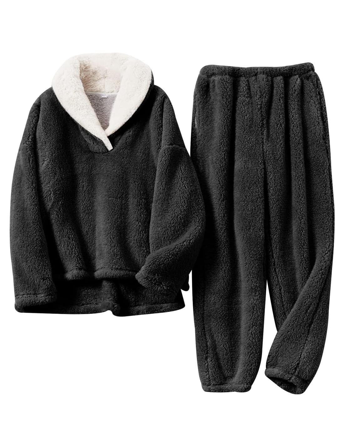 Sukany Ensemble de pyjama moelleux 2 pièces en polaire douce et confortable pour femme - Pull et pantalon chaud en peluche - Vêtement de détente d'hiver pelucheux