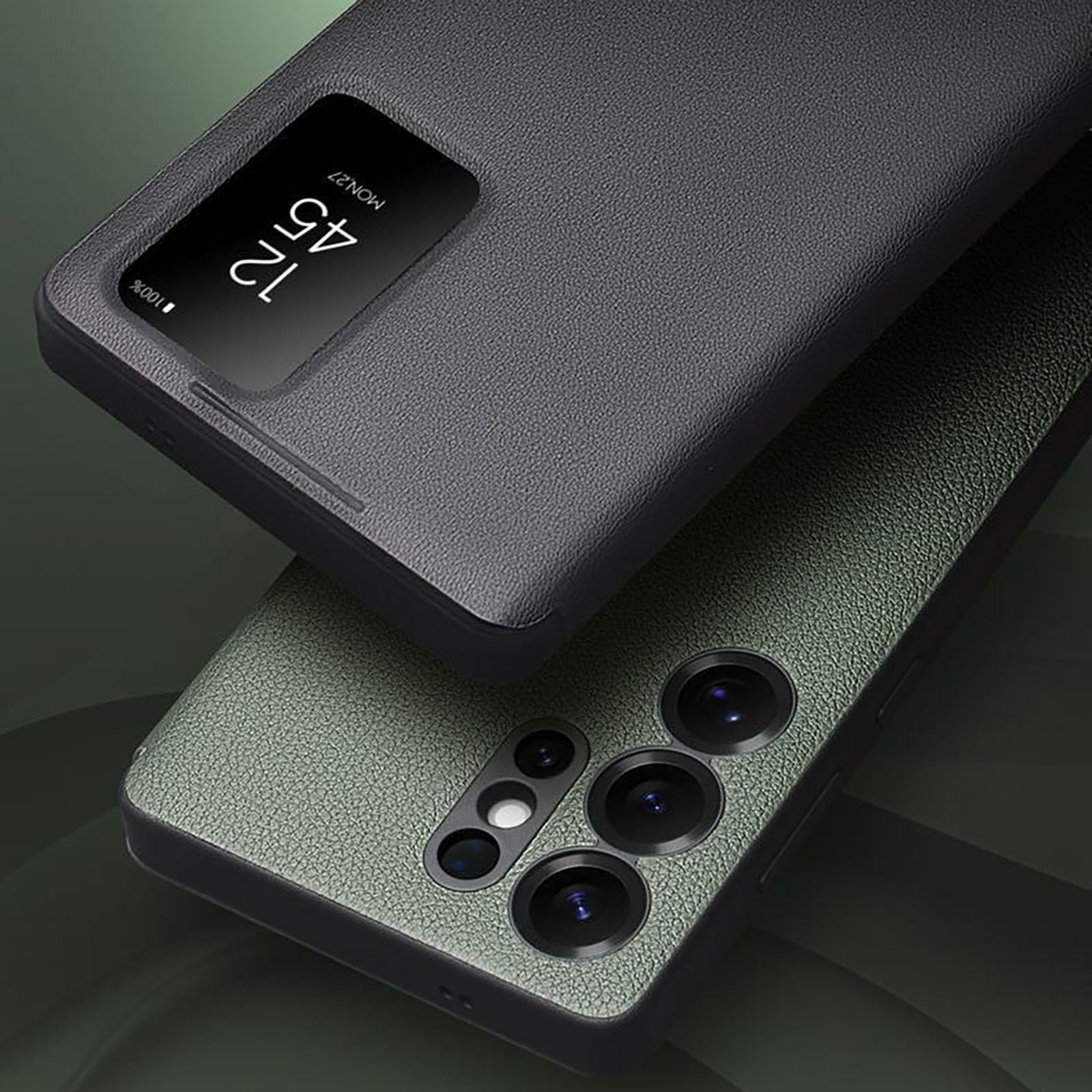 Hülle Für Samsung Galaxy S26 Ultra/S26 Plus/S26, Echtes Leder Cover Mit Auto Schlaf Anti-Rutsch Kartenfächer Hüll(Schwarz,S26)