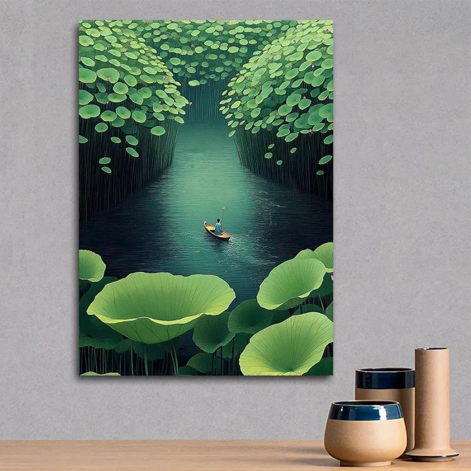 Yocheng Serene Nature And Human Harmony Canvas Wall Art Print Tranquil Landscape Painting 30x40cm No Frame
