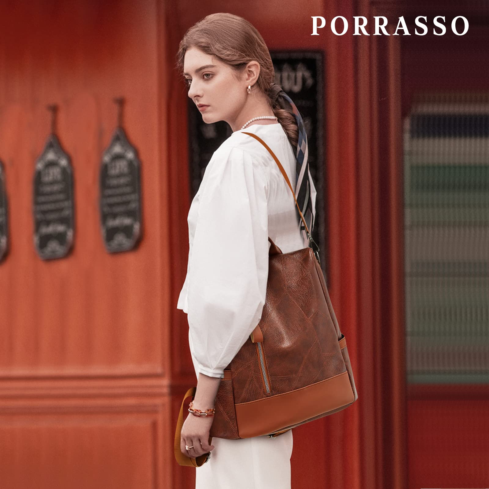 Antivol Sac à Dos Femme Sacs à Bandoulière Fille Sac D'école Étanche PU Cuir Backpack pour L'école Travail Loisirs Marron