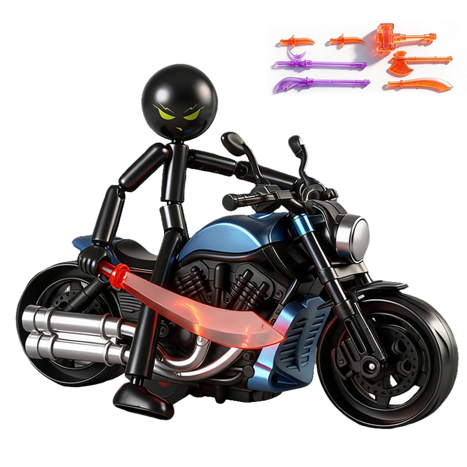 FUNLOV DIY Raging Stickman Action Figure Toy with 7 Weapons (Black 2)