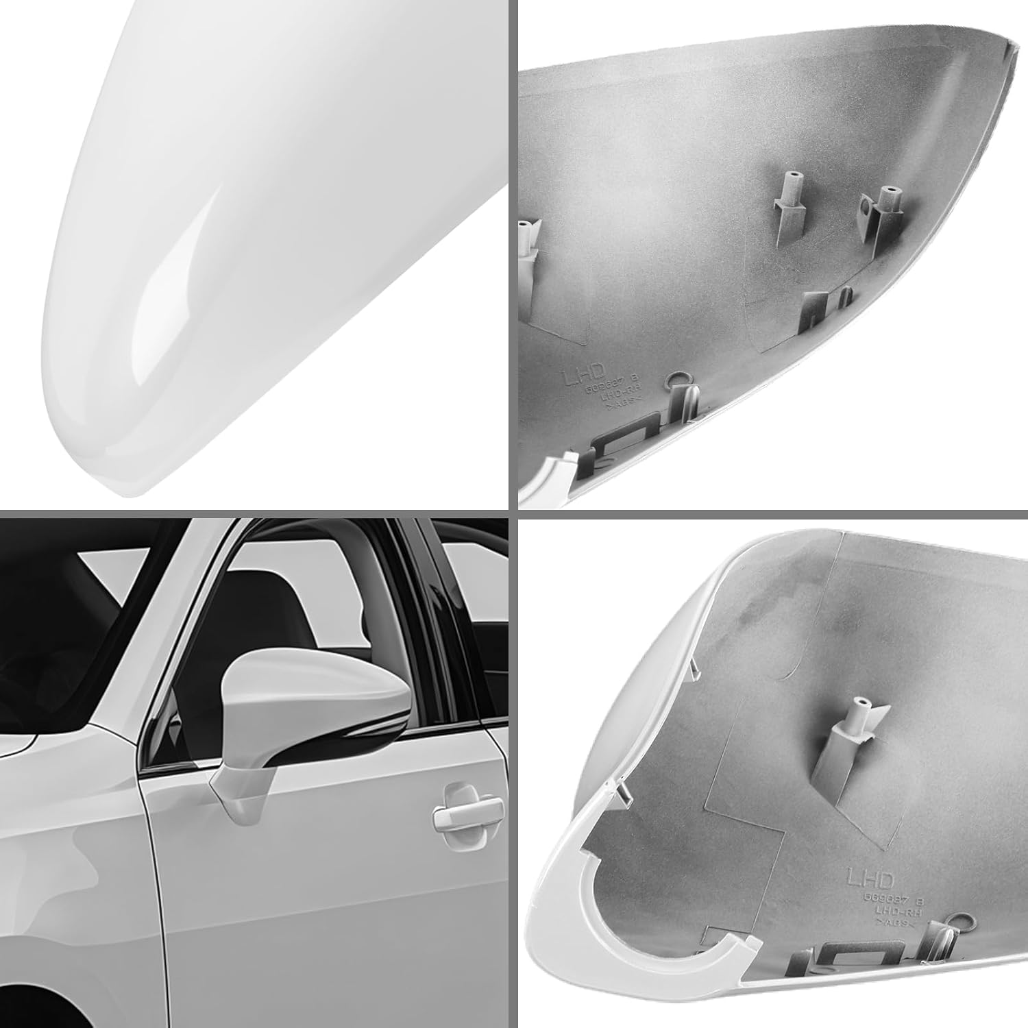 White Driver Side Mirror Cover Caps for 2013-2018 Lexus ES250 ES300h ES350, Directly Replace Style, Not Sticker