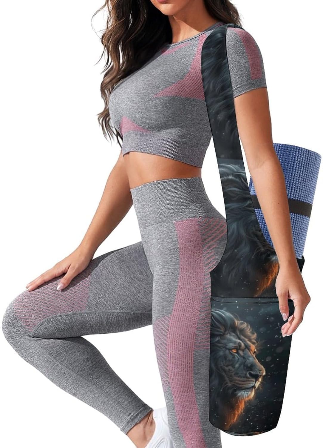 Canvas Yoga Bag,Beautiful Lion Pictures Printed Yoga Mat Handbag,Portable Yoga Mat Bag Large Capacity Gym Bag for Men Women Pilates Beach Travel