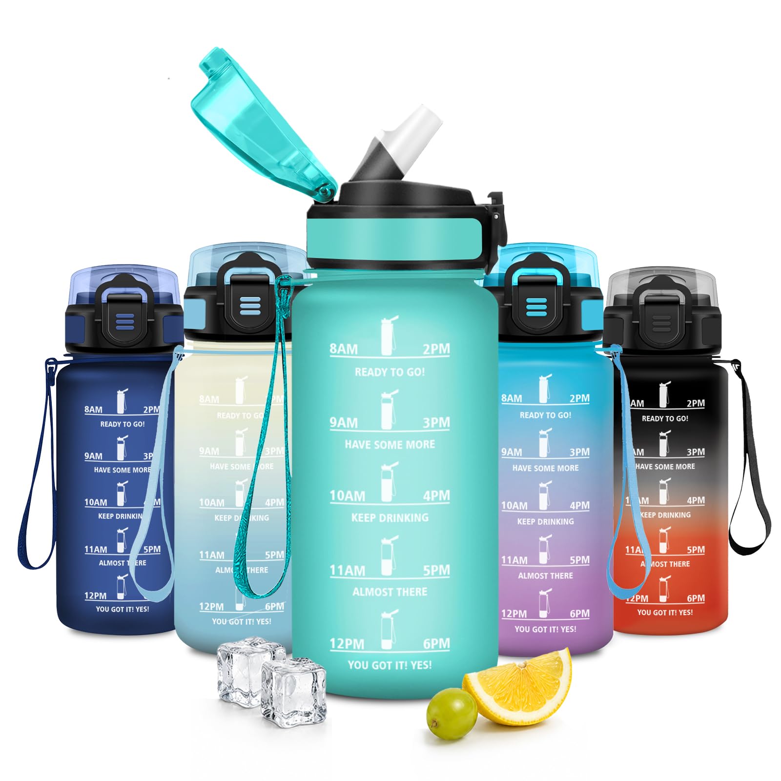 JAPORIA 500ml Water Bottle, Motivational Water Bottle with Straw, BPA Free, Leak Proof, Water Bottle for School, Camping, Hiking