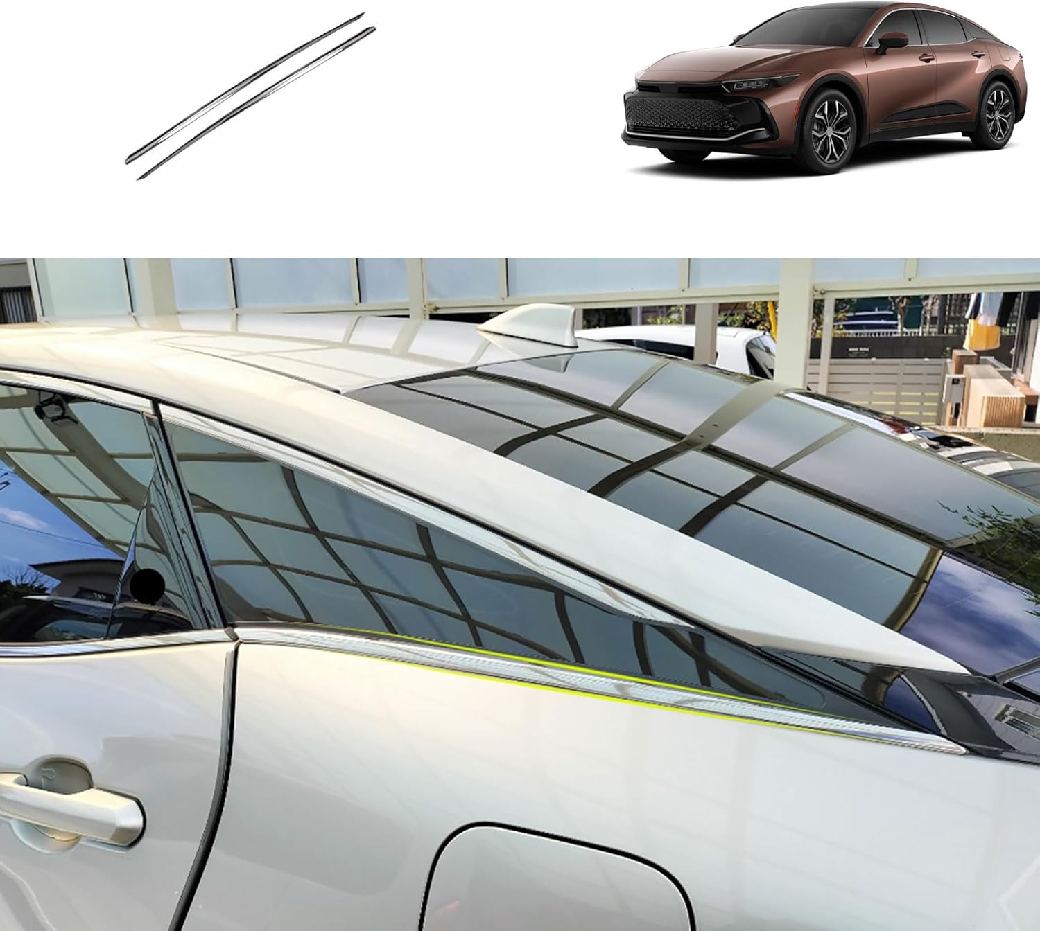 Car Accessories Compatible with Toyota Crown 2023 2024 2025 Rear Window Cover Lower Window Frame Sill Molding Trims Stainless Steel 2PCS(Silver)