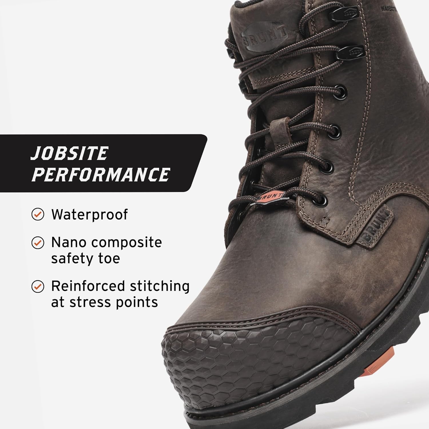 BRUNT Sullivan Toe - 6" Waterproof Reinforced Composite Toe Work Boot - EH Rated - Slip + Oil Resistant - Heat-Resistant Sole - 90-Degree Defined Heel - Adjustable