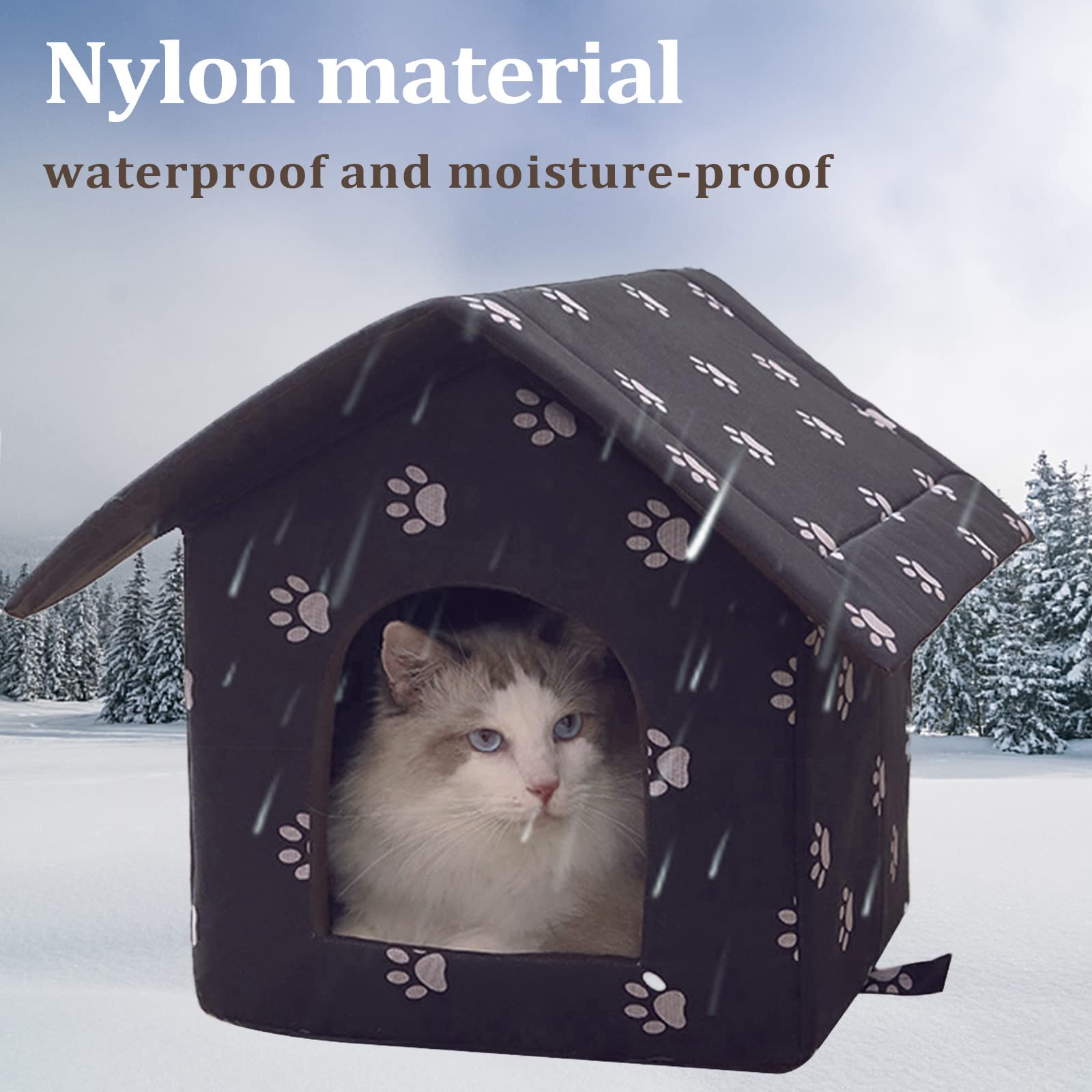 Maison Pour Chat D'extérieur Pliable 40x38x35 Cm - Imperméable, Chaude, Coupe-vent - Pour Hiver, Camping, Jardin