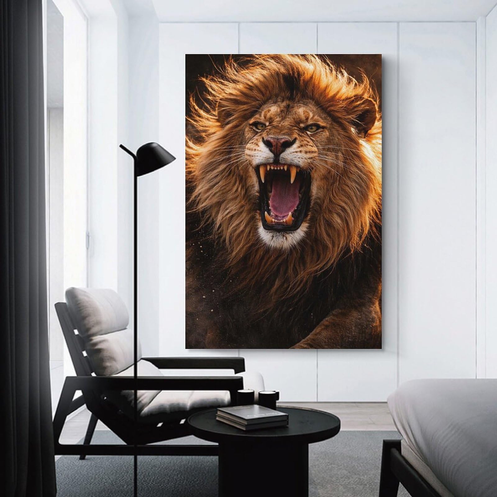 Junmoney Home Decor Wall Art Roaring Lion with Golden Mane, 24x36inch(60x90cm), for Hallway, Bedroom Or Modern Interiors, Gift Idea for Housewarming And Birthdays