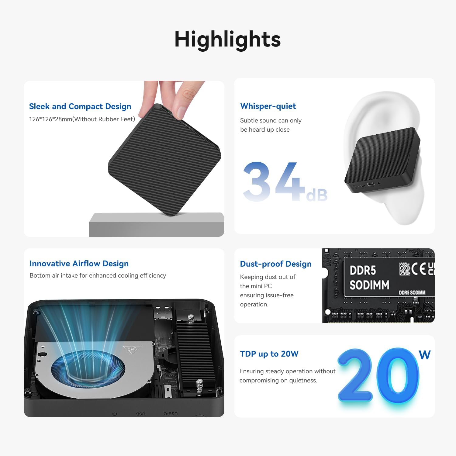 TRIGKEY Key Mini N150 Mini PC, Intel Twin Lake N150(up to 3.6GHz, 4C/4T), 16GB DDR5 4800MHz RAM 500GB SSD, 4K60Hz Dual Display/USB3.2(10Gbps) *4/LAN 2.5Gbps, WiFi6(Intel AX101)/BT5.2, Mini PC Computer - Image 2