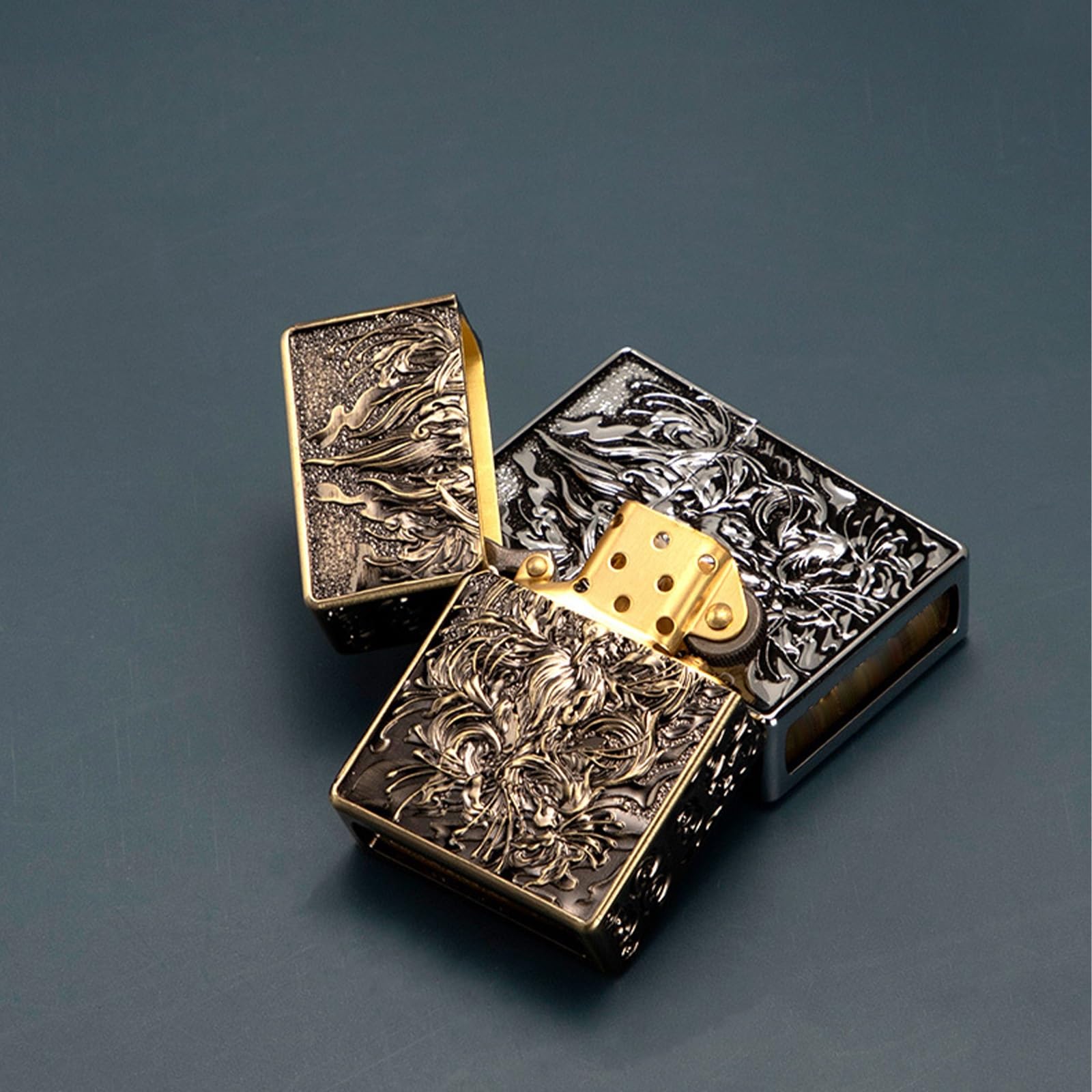 Encendedor portátil de queroseno abatible, grabado de doble cara, llama suave, resistente al viento y reutilizable, para hombres (queroseno no incluido)