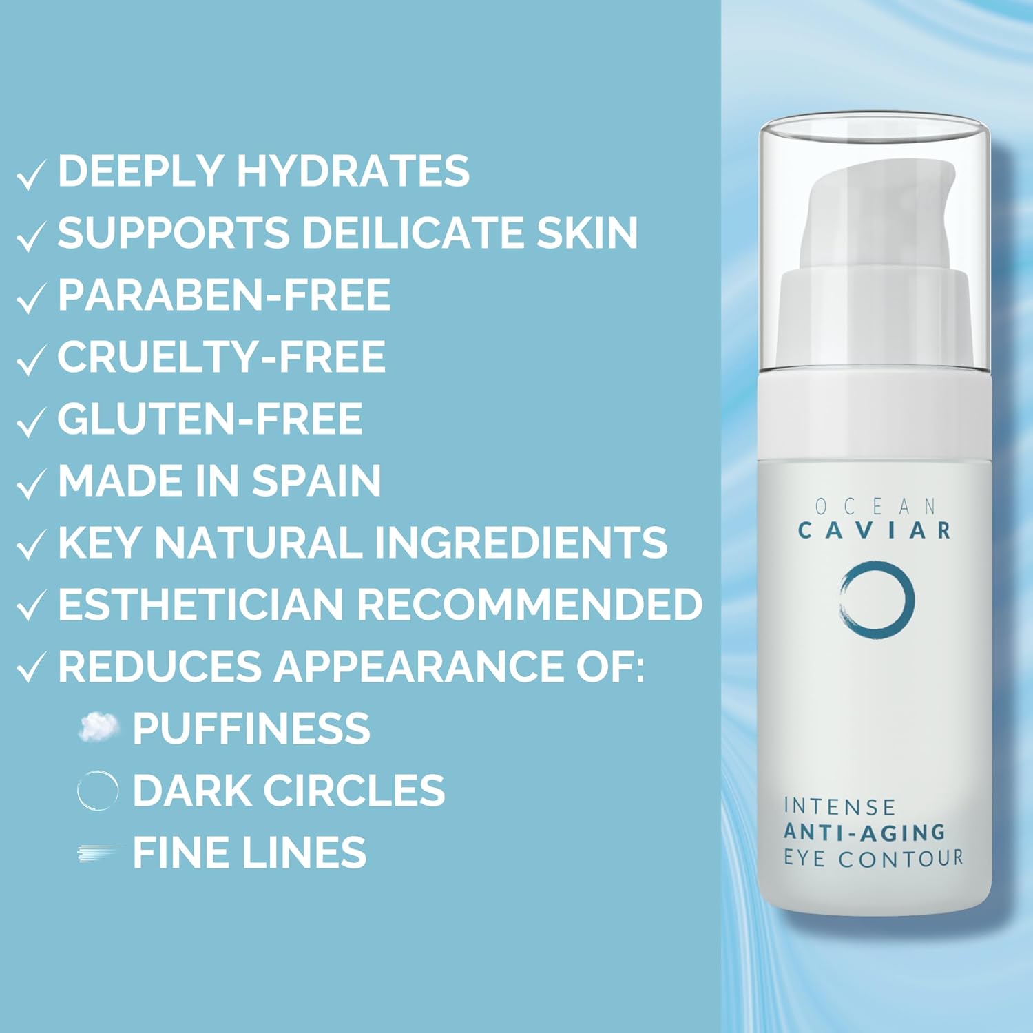 Noche Y Dia Caviar Eye Contour for Mature Skin - Made in Spain - Anti Aging Cream with Hyaluronic Acid - Targets Wrinkles, Bags, Puffiness, Circles - 30mL (1.02 fl oz)
