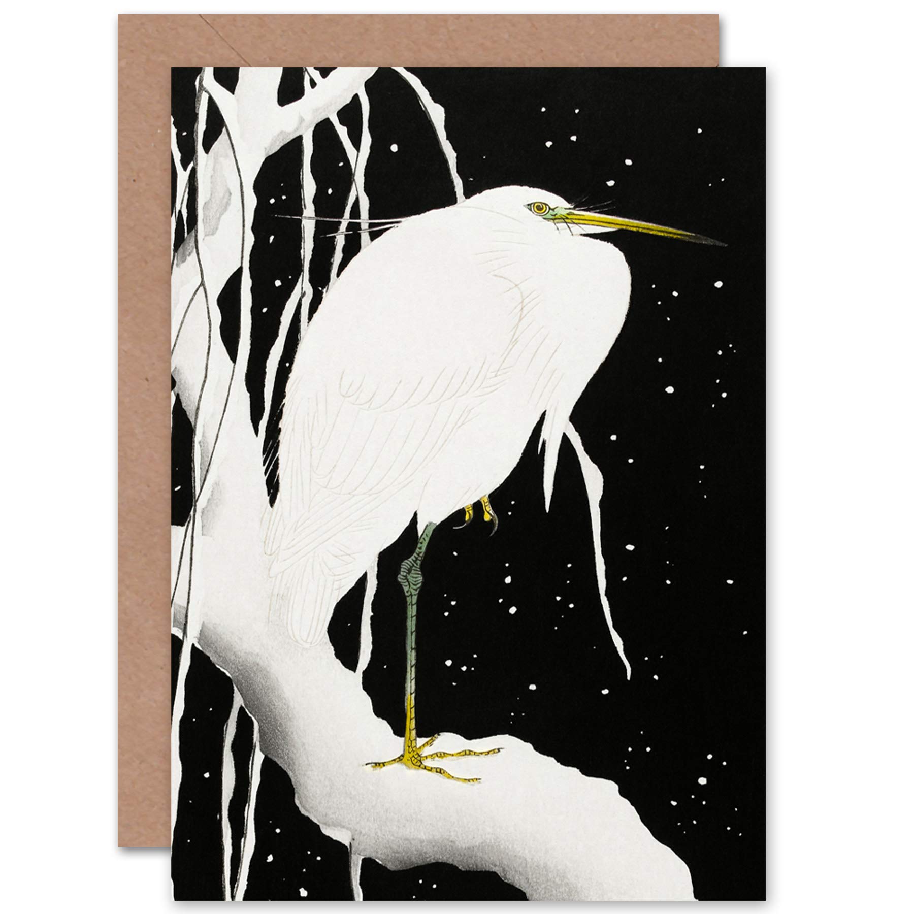 Artery8 - Greeting Card - Ohara Koson Heron In Snow - Black