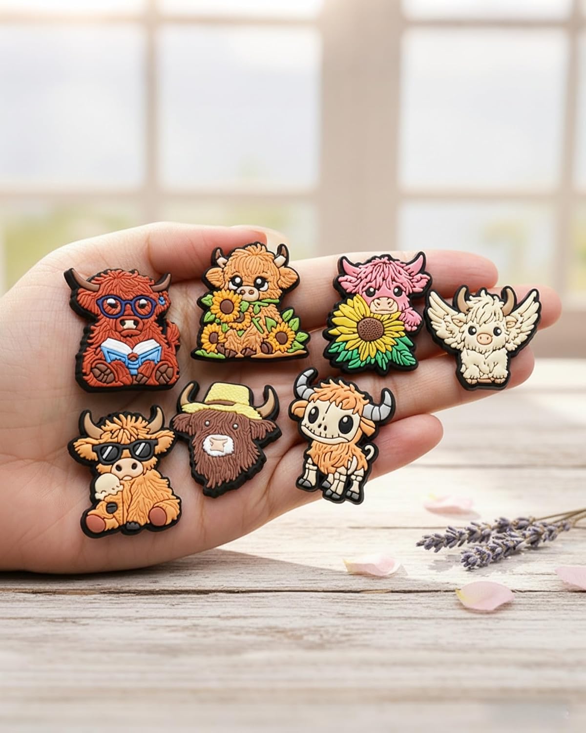 Highland Cattle Shoe Decoration Charms, 19pcs ABS DIY Decorations for Clogs and Sandals, Versatile Craft Accessories for Valentine's Day, Easter, Mardi Gras, Christmas