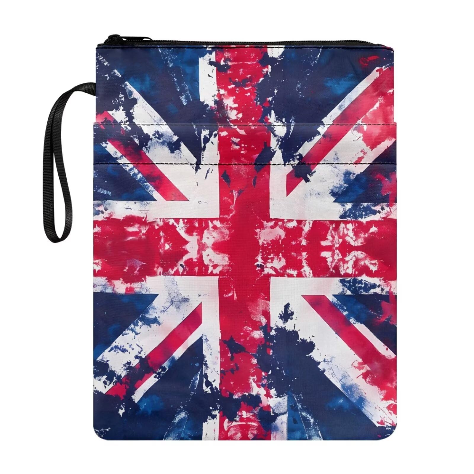 Wanyint Book Sleeve for Girls Book Protector with Zipper and Front Pocket Book Cover for Cat Lovers Book Lovers 11.4 x 8.7 Inch, Union Jack Tie-dye