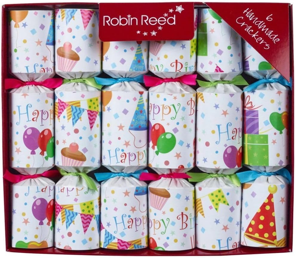 Robin Reed Handmade English Festive Table Decor Decorations Favors, Multicolor, 6-piece Set of 8.5 inch - Happy Birthday 42301.NOV