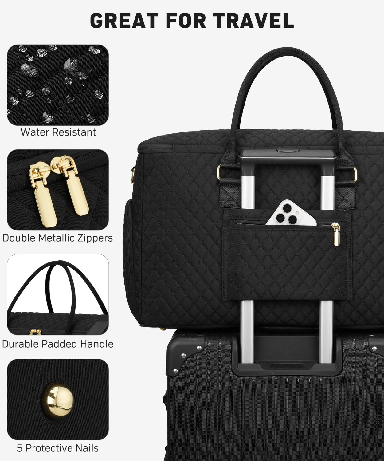 WINDARS Travel Duffle Bag, Weekender Bag for Women with Shoe Compartment, Large Carry On Overnight Bag with Toiletry Bag, Gym Duffel Bag with Wet Pocket, Hospital Bags for Labor and Delivery (Black) - Image 5