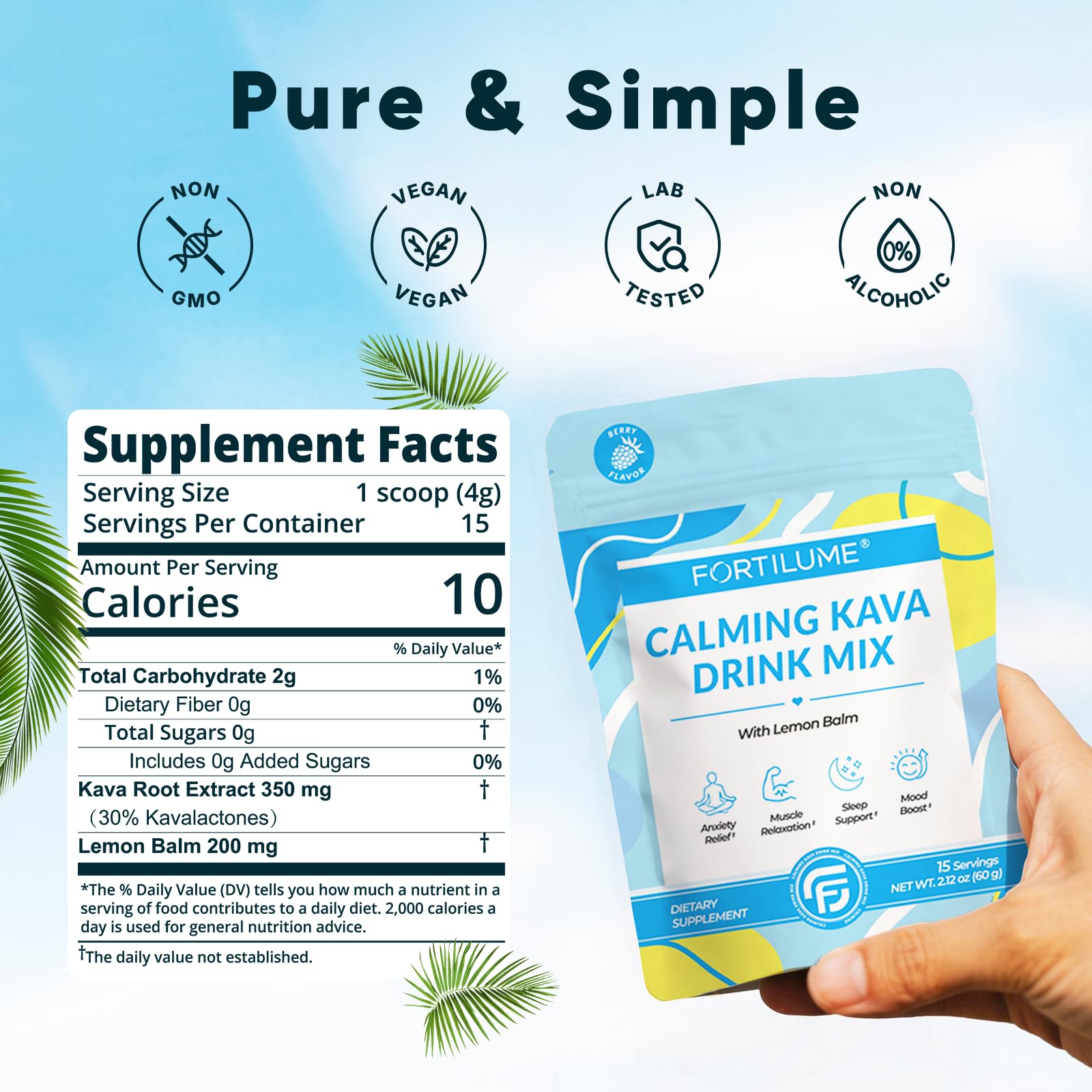 FORTILUME Kava Drink Mix, Instant Kava Powder, Berry, 15 Servings — Amazon image 3