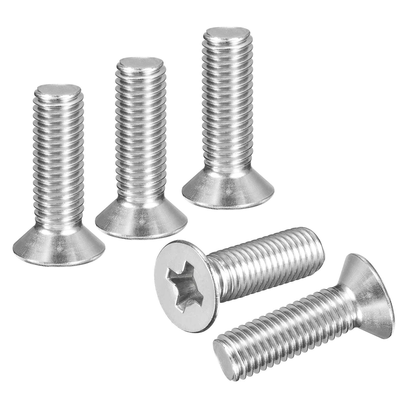 DTGN M10-1.5x35 Flat Head Countersunk Machine Screws - 15pcs - Good for Furniture and Machinery - 304 Stainless Steel Phillips Machine Screws Bolts - Silver