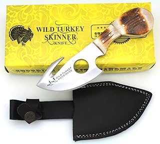 Wild Turkey Handmade Camel Bone Handle Fixed Blade Gut Hook Skinner Hunting Knife Outdoors Camping Fishing (Burnt Bone) - Wild Turkey Handmade