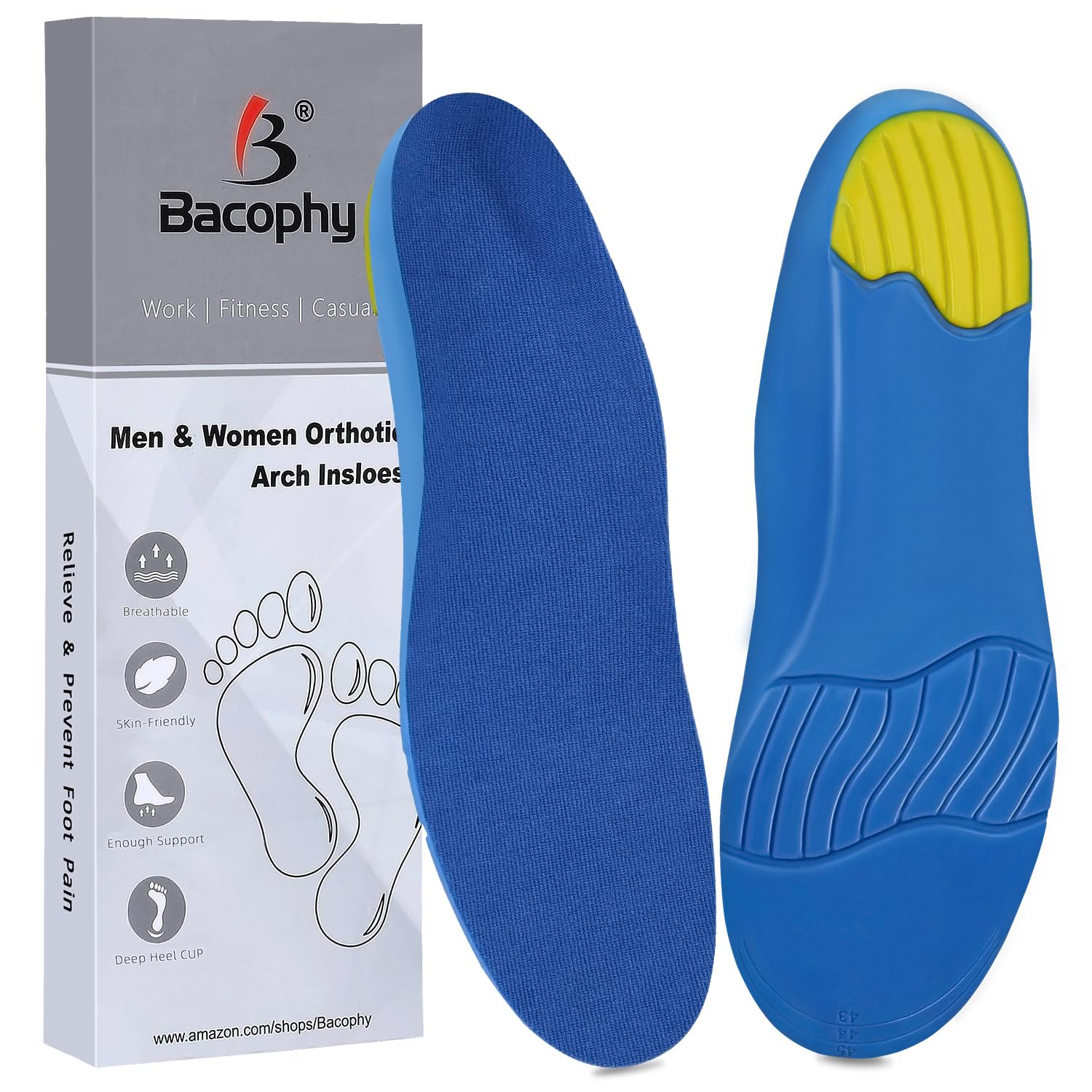 Photo 1 of Orthotic Arch Support Insoles Men & Women for Flat Feet, Heel Pain Relief. Plantar Fasciitis Shoe Inserts, Pu Cushioning Inner Soles Shock Absorption Velvet Surfaces Deep Heel Cup