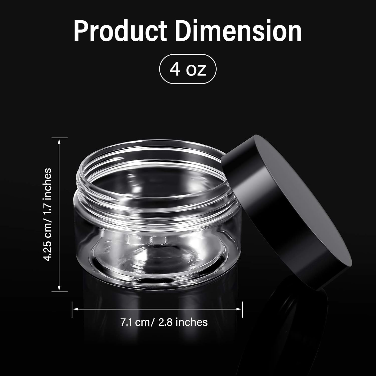 SATINIOR 100 Pcs Plastic Jars with Lids Small Containers Lids Wide Mouth Small Plastic Containers for Lotion Cream Rhinestones Body Butters Travel Storage(4 oz,Black) 4 oz Black