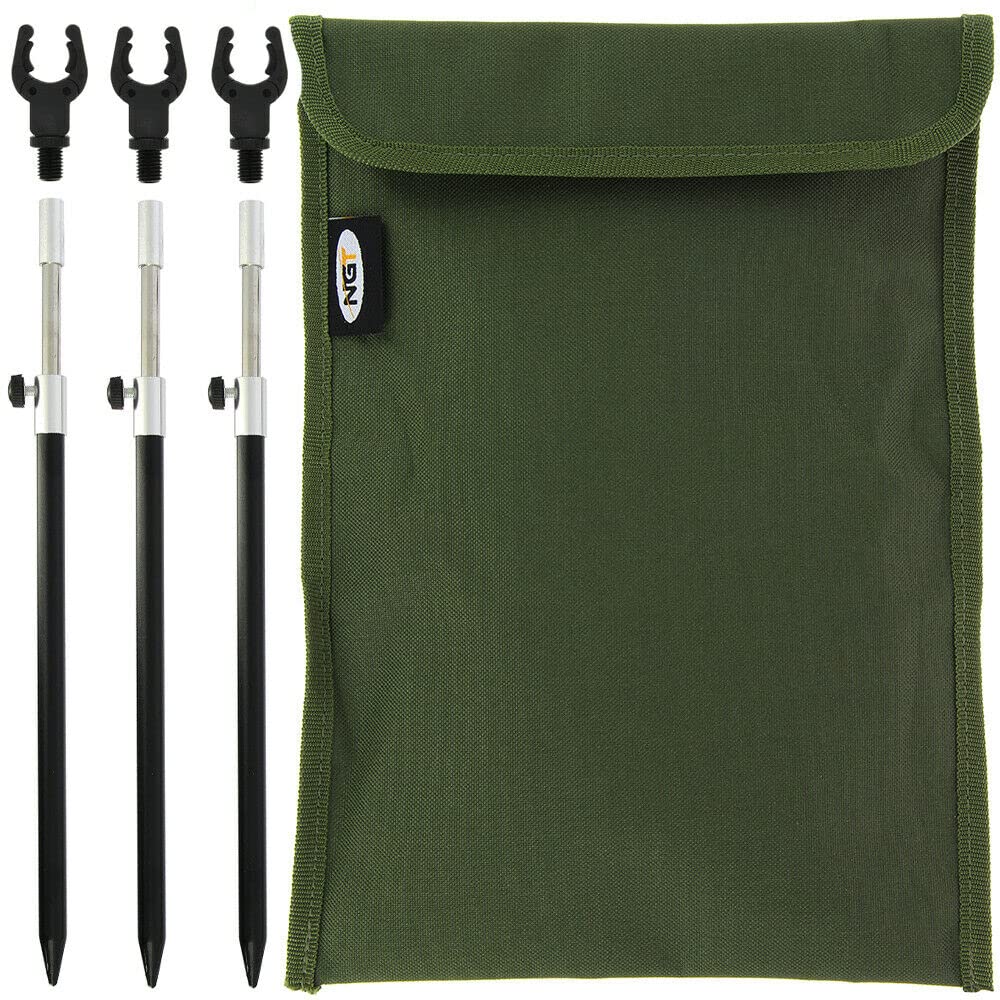 DNA Leisure Aluminium Black Bank Sticks 30-50cm 1-3 Rod Rest Setup with Grippz & Case Carp Fishing (3 Rod)
