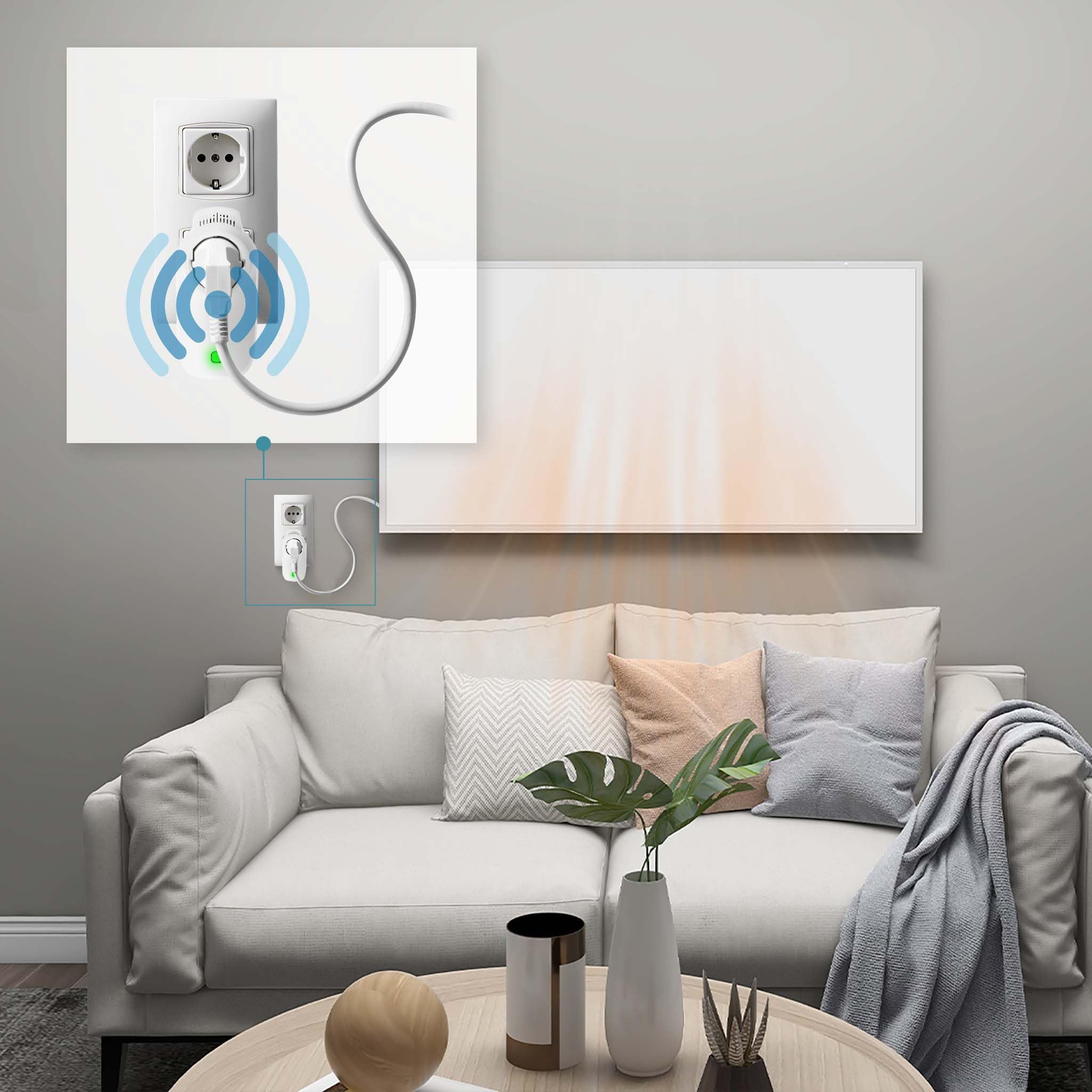 Wiltec Kit Panneau chauffant infrarouge avec themostat – 290 W – 620 x 520 x 15 mm – Chauffage IR électrique mural – Émetteur Radiateur à Rendement efficace