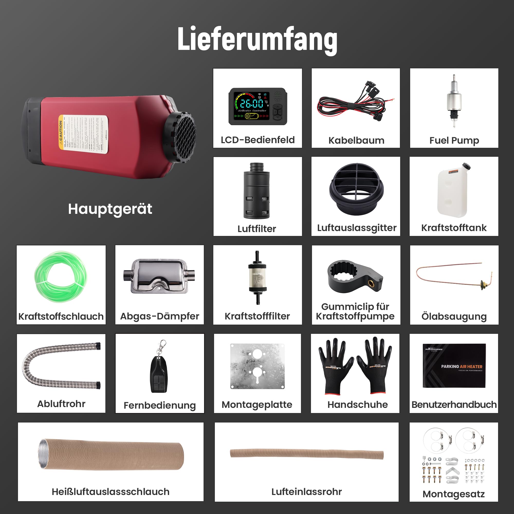 maXpeedingrods 8KW Standheizung Diesel, 12/24V Dieselheizung mit LCD-Display und Fernbedienung, Diesel Standheizung Luftheizung mit Thermostat für LKW Wohnmobil Sattelschlepper